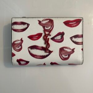 Yves Saint Laurent White and Red Lip Print Wallet